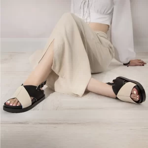 صندل ضربدری زنانه کرم مشکی