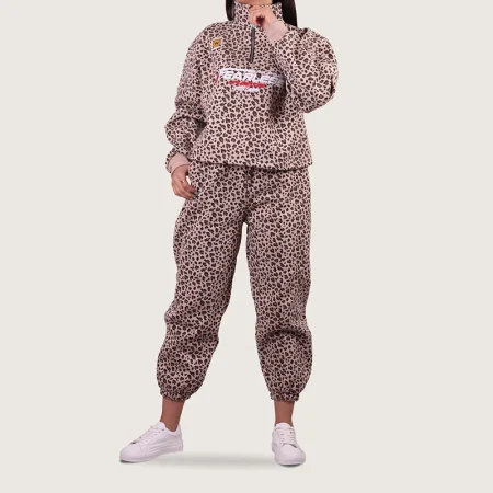 ست شلوار و دورس نیم زیپ پلنگی